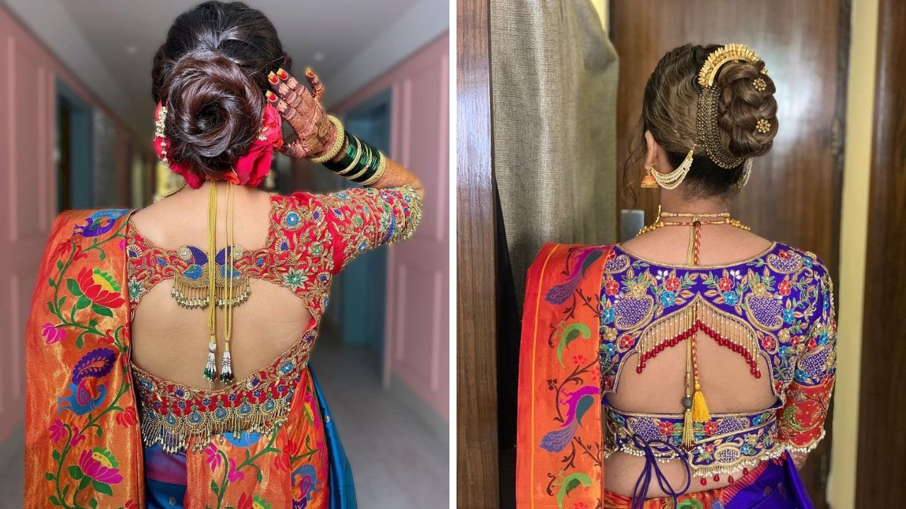 सोन्याच्या जरीची किंवा रॉयल पैठणी साडी खरेदी केल्यानंतर त्यावर तुम्ही या डिझाईनचे नक्षीकाम करून सुंदर ब्लाऊज तयार करून घेऊ शकता. हातांवर आणि ब्लाऊजच्या पाठीमागील मोर उठावदार दिसतील. 