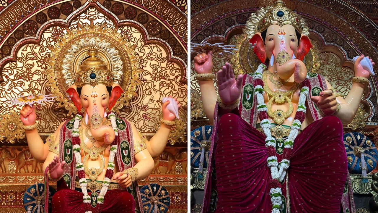 बाप्पाची मूर्ती सोनेरी अलंकारांनी सजवण्यात आली आहे.सोन्याचा मुकुट, राजेशाही हार, तोडे इत्यादी अनेक सोन्याचे अलंकार बाप्पाला घालण्यात आले आहेत. 