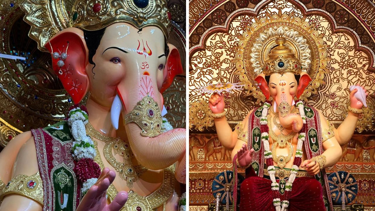 नवासाला पावणारा गणपती' अशी ओळख असलेला लालबागचा राजा राजेशाही थाटात विराजमान