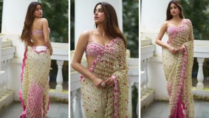 जान्हवीचा फुलांच्या जाळीदार साडीत ‘परम सुंदरी’ लुक, चाहते म्हणतात ‘Queen Vibes’; किल्लर लुकने केले सर्वांना घायाळ