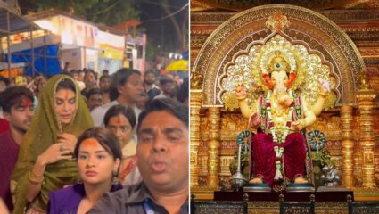 जॅकलिन-अवनीतने लालबागच्या राज्याचे घेतले दर्शन, गर्दीत अडकलेल्या दोघी; पाहा Video