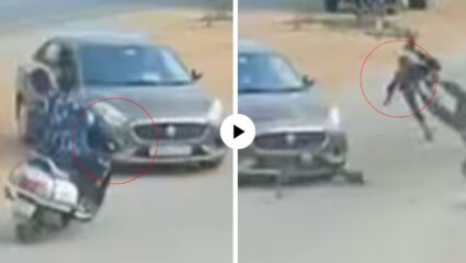 एक चूक अन्…! ओव्हरटेकच्या प्रयत्नात कारची स्कूटीला जोरदार धडक; अन् तरुण थेट हवेत…,VIDEO VIRAL
