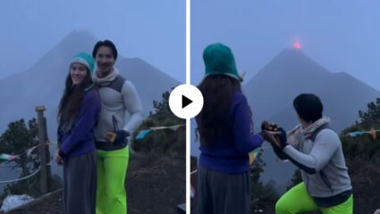 प्रपोज करताच मागून झाला ज्वालामुखीचा उद्रेक जणू सृष्टीनेच दिला होकार, निसर्गाचे अद्भुत दृश्य अन् अनोख्या प्रपोजलचा Video Viral