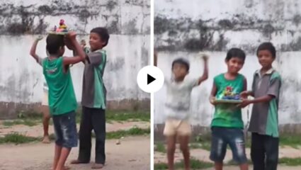 शेवटी आणखीन काय हवं…! ना कोणता डीजे, ना कोणता दिखावा; हातात इवलीशी मूर्ती घेऊन चिमुकल्यांनी साजरा केला गणेशोत्सव; Video Viral