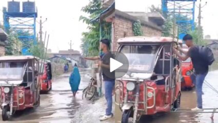 Viral Video: याला म्हणतात देसी जुगाड! चिखलाच्या पाण्यापासून वाचण्यासाठी रिक्षा चालकाने केले असे काही…; तुम्हीही व्हाल चकित