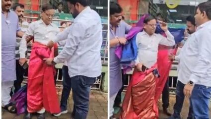 Prakash Pagare : राजकारणाचा स्तर खालावला! कॉंग्रेसच्या जेष्ठ नेत्याला भाजप कार्यकर्त्यांनी भर रस्त्यात नेसवली साडी, Video Viral