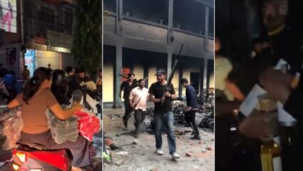 नेपाळमध्ये हेलिकॉप्टरला लटकताना दिसले मंत्री; तर शॉपिंग मॉल लुटताना लोक अन् हिंसक जमाव, भयावह Video Viral