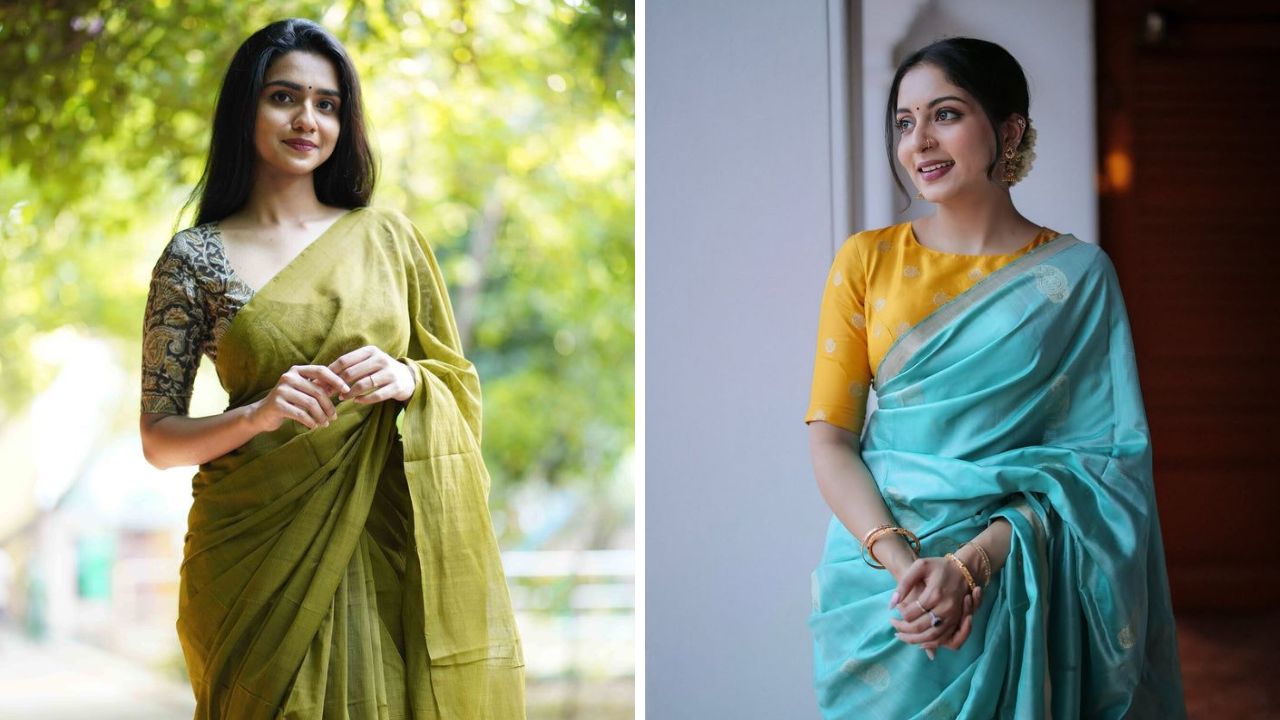 काहींना एकरंगी साडी नेसायला खूप जास्त आवडते. नाजूक बॉर्डर किंवा बुटी वर्क करून तयार केलेली कॉटन साडी सणावाराच्या दिवसांमध्ये सुंदर आणि स्टयलिश लुक देते. 
