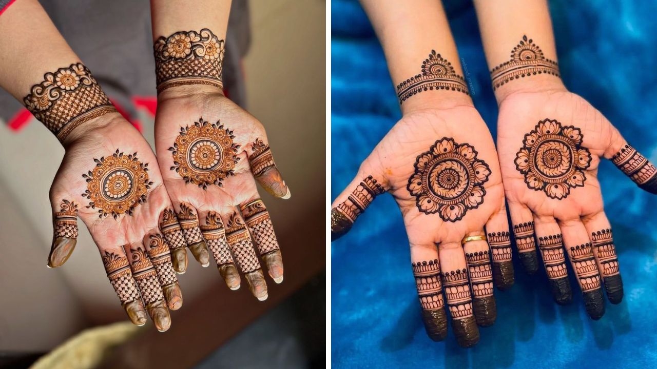 अनेकांना पारंपरिक मेहेंदी डिझाईन खूप आवडतात. हातांच्या मध्यभागी मोठ्या आकाराचे फुल काढून आजूबाजूने काढलेल्या वेली हातांचे 