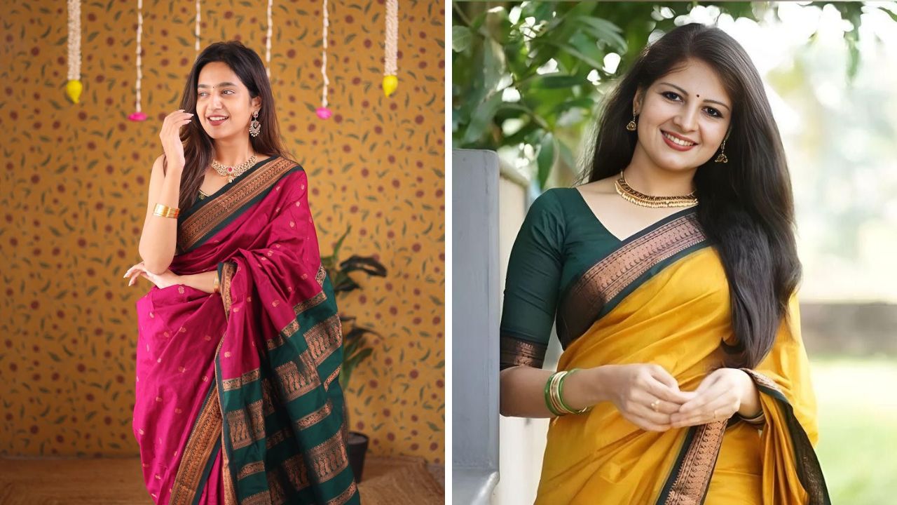 गणपती बाप्पाच्या विसर्जन सोहळ्यात तुम्हाला जर ट्रेडीशन लुक करायचा असेल तर तुम्ही गढवाल सिल्क साडी नेसू शकता. या पद्धतीची साडी नेसू त्यावर सोन्याचे दागिने परिधान केल्यास अतिशय क्लासी लुक दिसेल. 