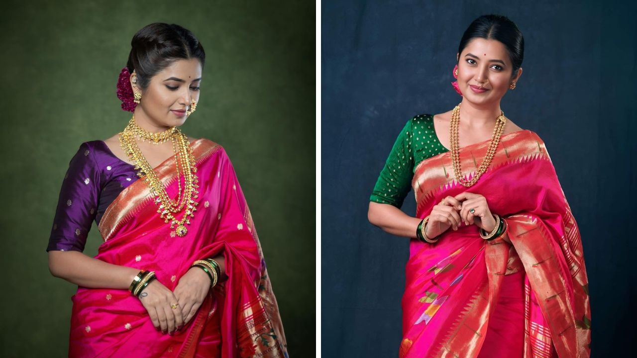 पैठणी साडीवर कॉन्ट्रास्टरंगाचा ब्लाऊज अतिशय सुंदर दिसतो. लाल किंवा गुलाबी रंगाची पैठणी नेसल्यानंतर त्यावर तुम्ही हिरव्या किंवा जांभळ्या रंगाचा सुंदर नक्षीकाम केलेला ब्लाऊज घालू शकता. 