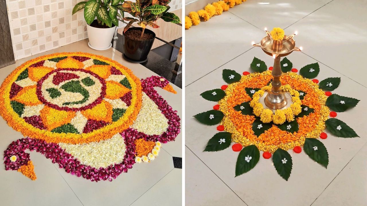 कमीत कमी वेळात तुम्हाला रांगोळी काढ्याची असेल तर तुम्ही फुलांची रांगोळी काढू शकता. मोठ्या जागेत फुलांची रांगोळी अतिशय सुंदर दिसते. 