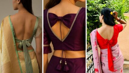 स्टायलिश लुक हवा असेल तर ब्लाऊजच्या मागील गळ्याला शिवा ‘या’ पॅर्टनचे बो डिजाईन्स