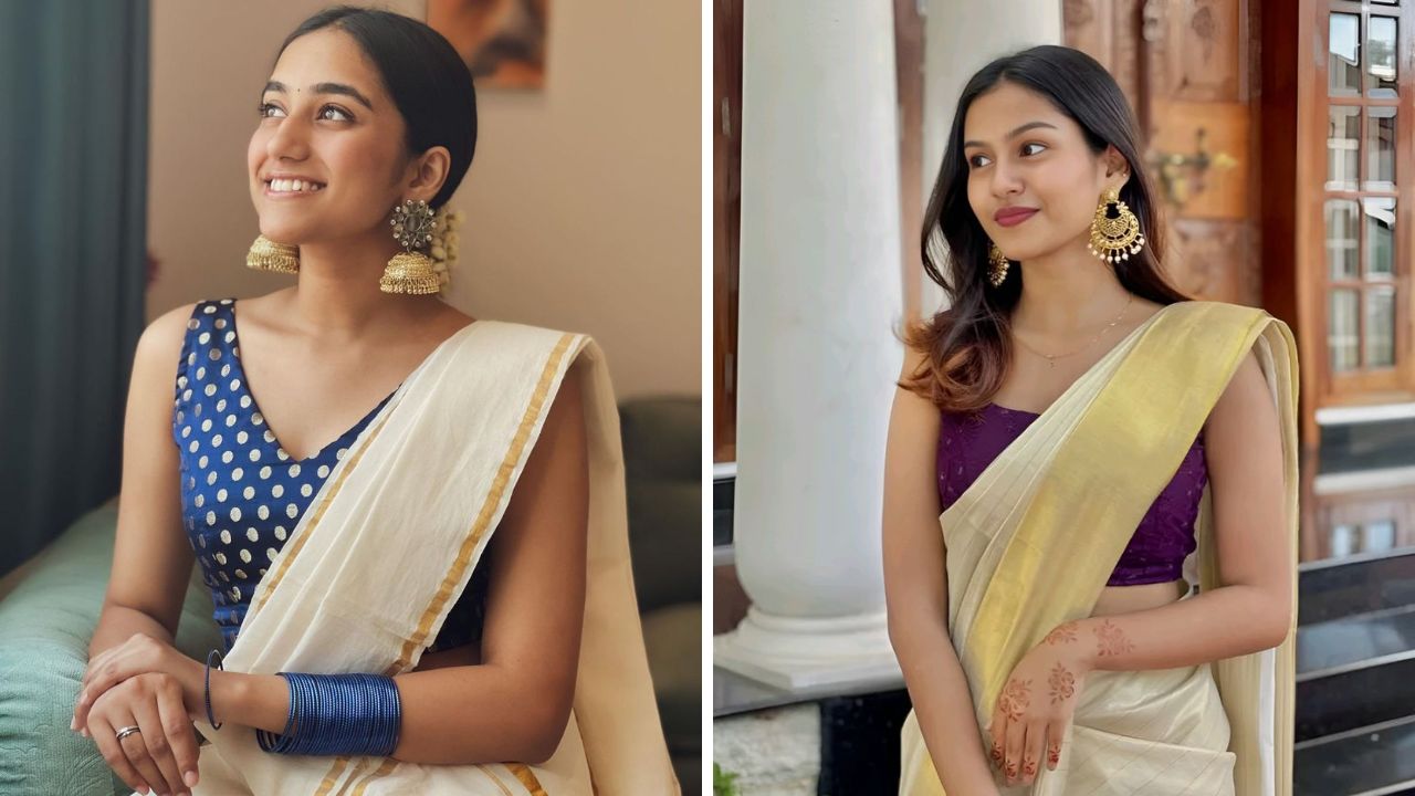साडीवर कॉन्ट्रास्ट ब्लाऊजची निवड करताना साडीवरील नक्षीकाम किंवा साडीची वैशिष्ट्य पाहून ब्लाऊजची निवड करावी. साडीवर तुम्ही निळ्या किंवा जांभळ्या रंगाचा ब्लाऊज परिधान करू शकता. 
