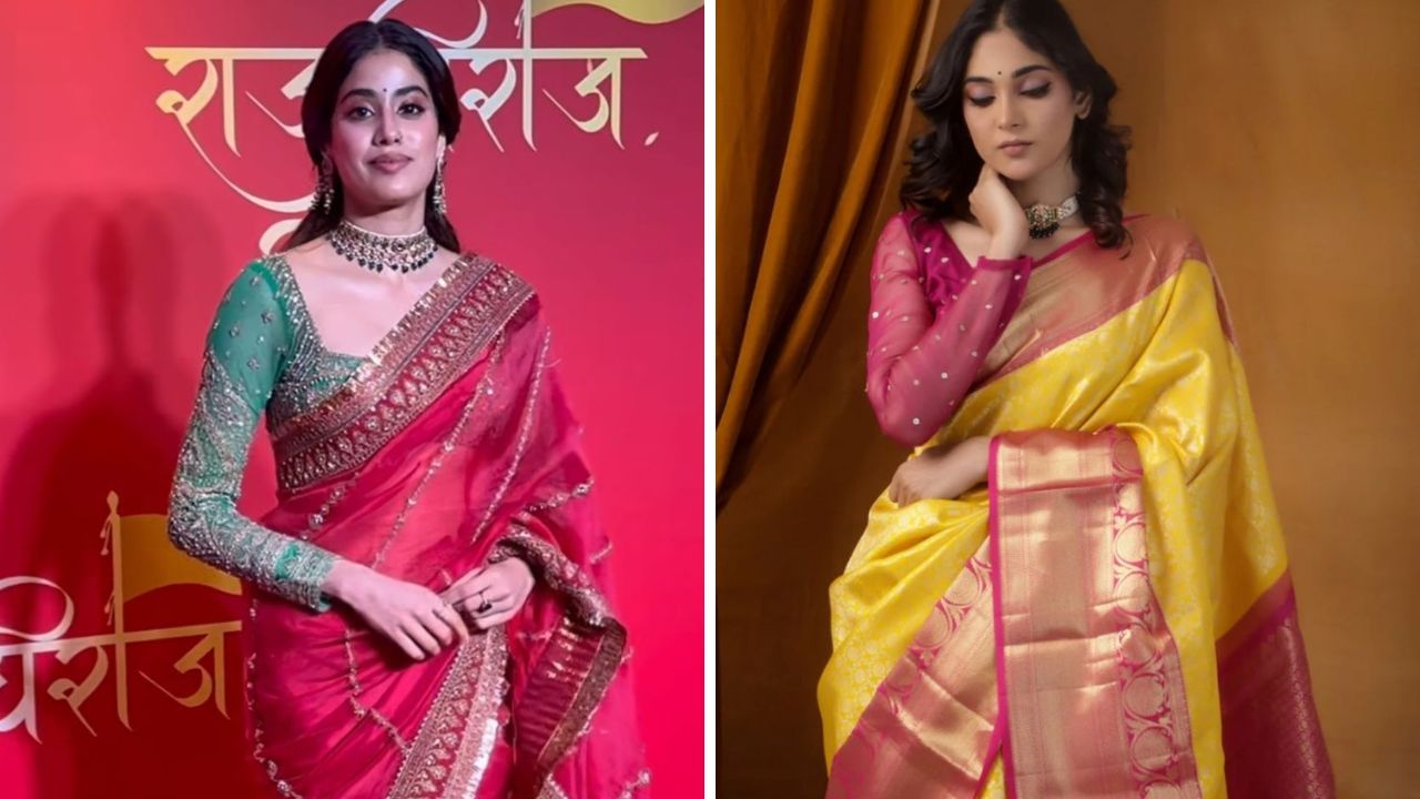 सणावाराच्या दिवसांमध्ये कांजीवरम सिल्क साडी मोठ्या प्रमाणावर नेसली जाते. यासाडीवर तुम्ही नेटसोबत एम्ब्रॉयडरी, झरी किंवा झरीचे पॅचवर्क केलेले ब्लाऊज शिवू शकता.   