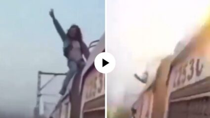 भयानक! धावत्या ट्रेनच्या छतावर स्टंटबाजी तरुणीला पडली महागात; विजेच्या तारेला हात लागला अन् झाली खाक, VIDEO VIRAL