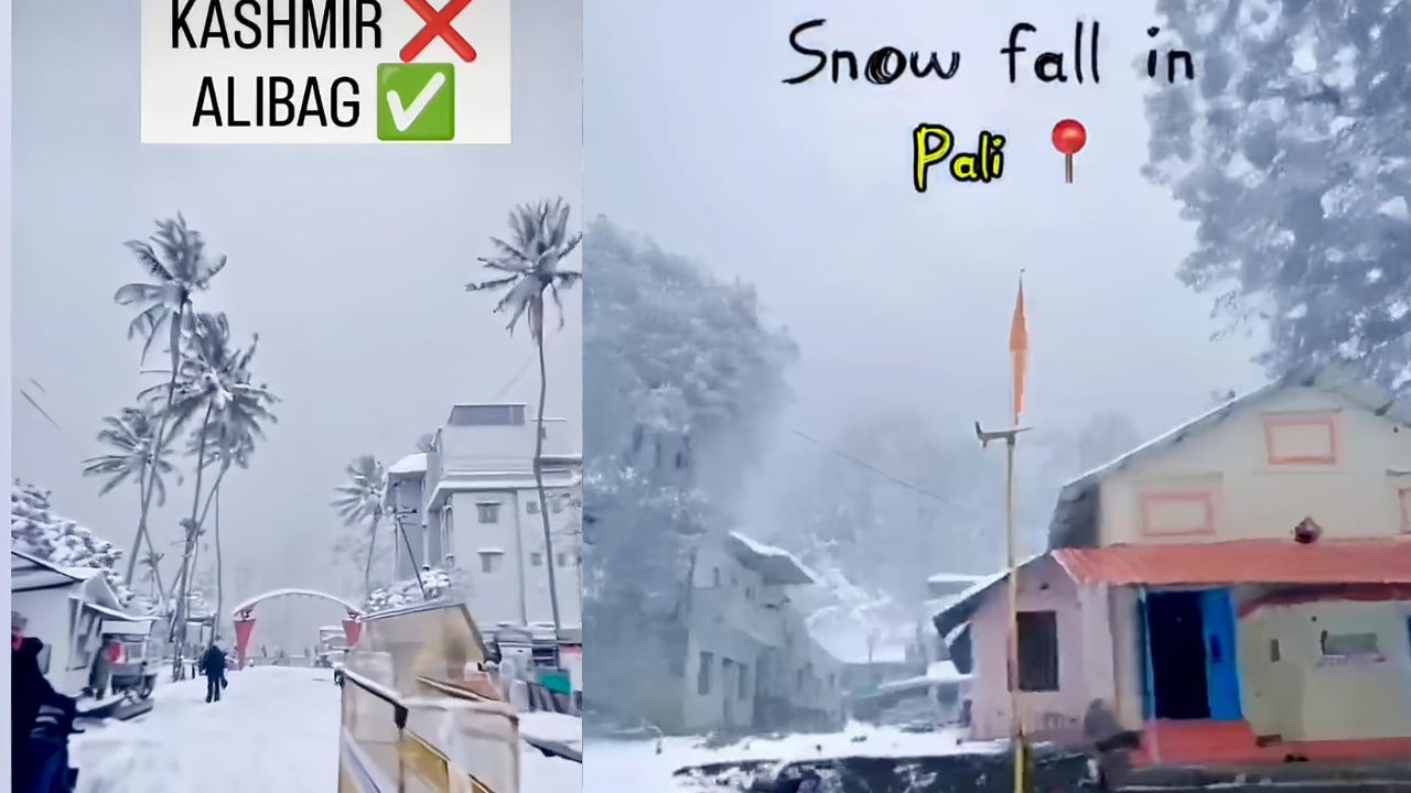  'काश्मीर नाही अलिबाग’, ‘स्नो फॉल इन पाली’ 'रायगड हिमाच्छादित' असे  कॅप्शन देत फोटो आणि व्हिडीओ सोशल मीडियावर व्हायरल होत आहेत. 