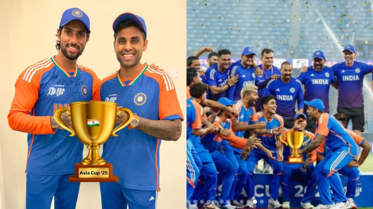 भारताचा कर्णधार सूर्यकुमार यादव ने देखील सोशल मीडियावर एक फोटो शेअर केला आहे यामध्ये तिलक वर्मा आणि सूर्यकुमार या दोघेही फ्रेम मध्ये आहेत यावेळी ट्रॉफी नसल्यामुळे त्यांनी स्टिकर लावून हा फोटो शेअर केला आहे. फोटो सौजन्य - Instagram