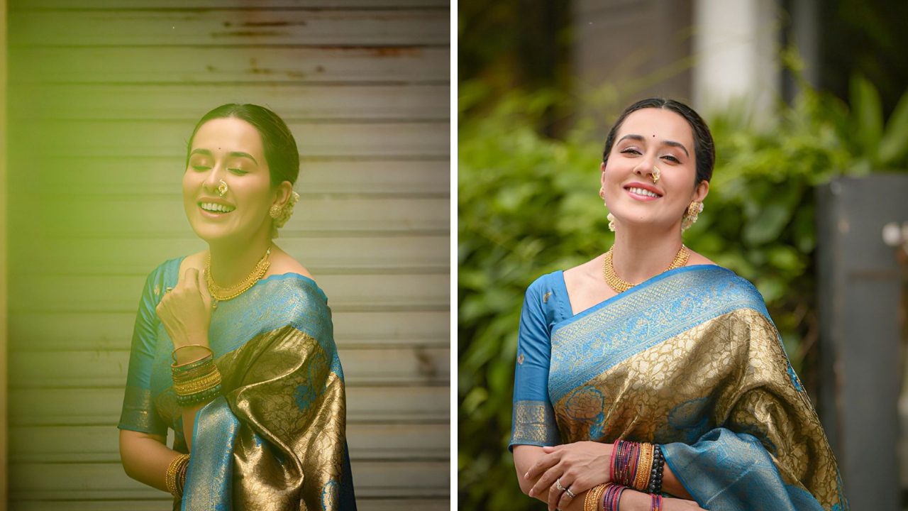 नुकताच तेजस्विनीने उपाडा सिल्क साडीतील लुक शेअऱ केला असून चाहत्यांना तिचा हा लुक खूपच आवडलाय. निळ्या रंगाचे काठ असणारी ही साडी खूपच क्लासी दिसून येत आहे
