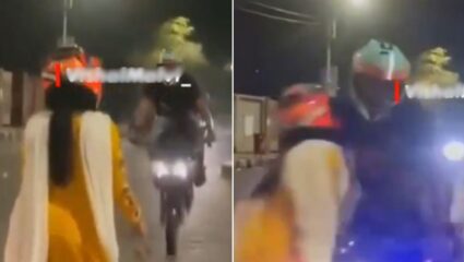 जन्माची अद्दल घडली! बाईक हवेत उडवत स्टंट करायला गेलं कपल पण झाला पोपट ; जे घडलं भयकंर, Video Viral