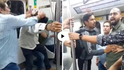 दिल्ली मेट्रो बनली कुस्तीचा आखाडा! आई-बहिणीवरुन शिवीगाळ करत पुरुषांमध्ये तुफान हाणामारी, Video Viral