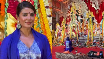 भांगात कुंकू अन् डोक्यावर पदर, दुर्गा पंडालमध्ये प्रियांकाचे दिसले संस्कार; पाहा VIDEO