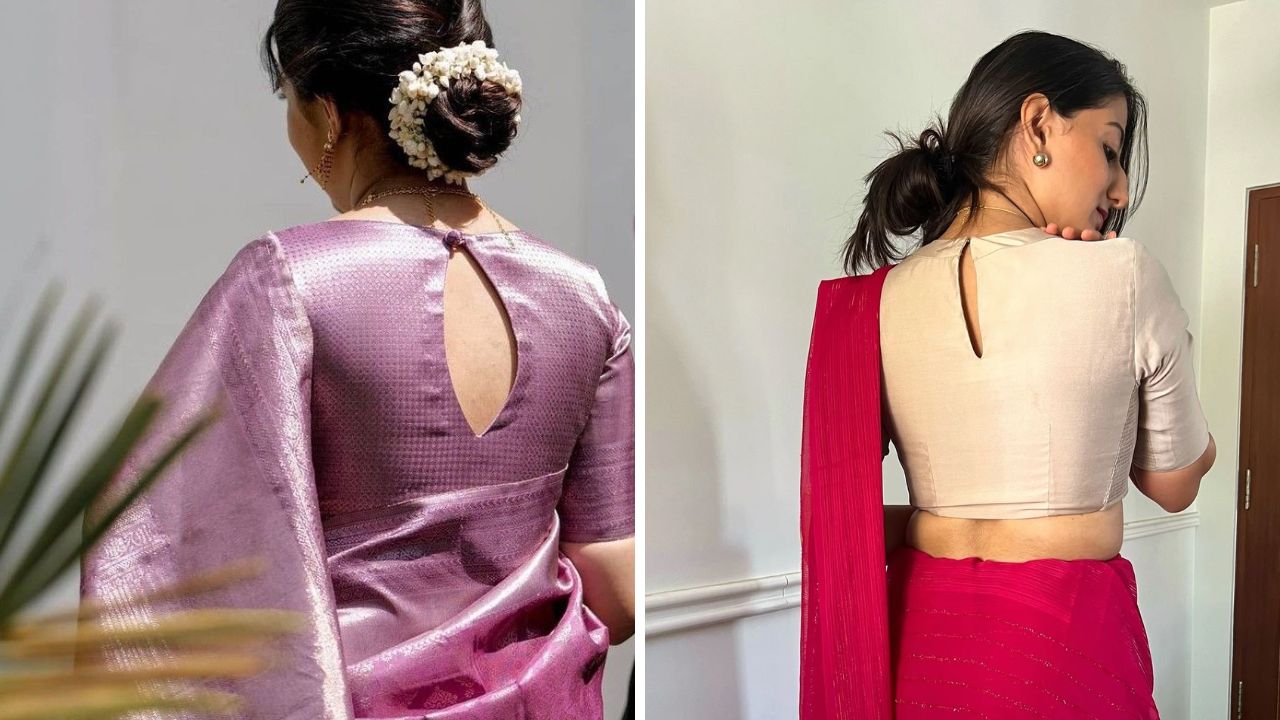 ब्लाऊजच्या पाठीमागील गळ्याला तुम्ही अंडाकृती कट देऊन ब्लाऊज शिवून घेऊ शकता. अंडाकृती कट असलेल्या ब्लाऊजवर बारीक मण्यांची लेस अतिशय सुंदर दिसते.