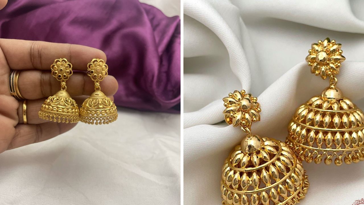 नाजूक फुले आणि मोठ्या आकाराचे झुमके कानात घातल्यानंतर कानाची शोभा वाढवतात. या डिझाईनचे दागिने तुम्ही सणावाराच्या दिवशी परिधान करू शकता. 
