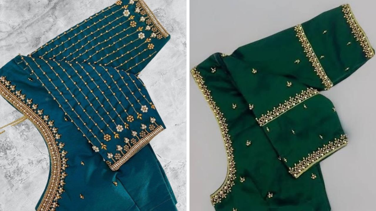 आरी वर्क ब्लाऊज शिवून घेतण्यासाठी खूप जास्त खर्च लागतो. त्यामुळे तुम्ही सोनेरी मण्यांचा वापर करून तुम्ही हातांना या पद्धतीने आरी वर्क करू शकता. 