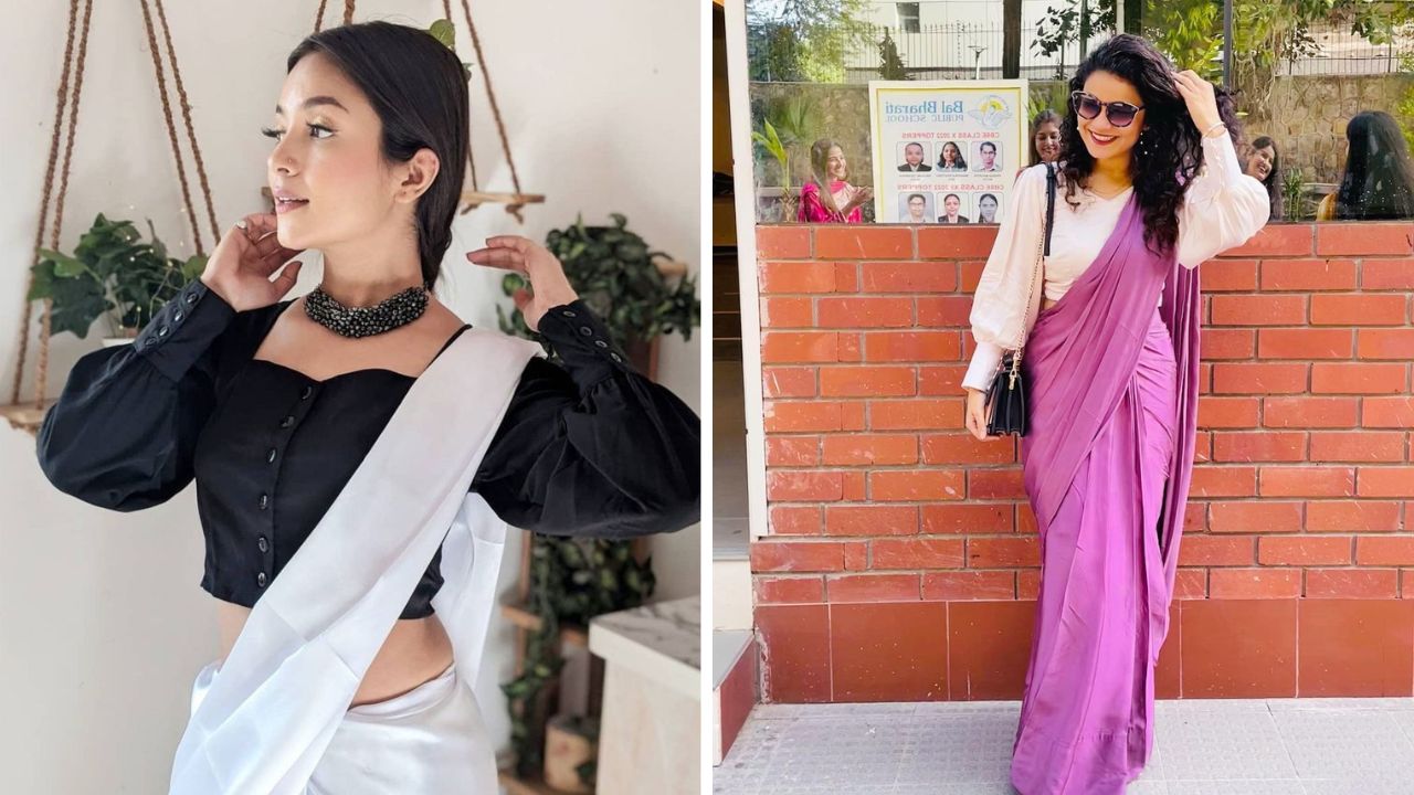 ऑफिसमधील पार्टीसाठी किंवा वाढदिवसाच्या पार्टीला जाताना साडीवर तुम्ही  पफ स्लीव्हज ब्लाऊज स्टाईल करू शकता.पफ स्लीव्हज क्रॉप टॉप तुम्हाला रॉयल लुक दिसेल.