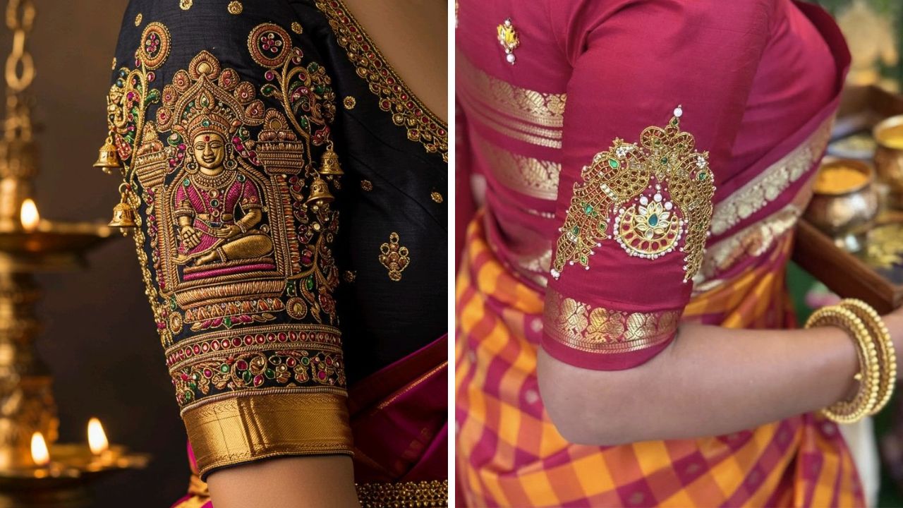 बाजारात ५०० रुपयांपासून ते अगदी १०००० रुपयांपर्यंत आरी वर्क करून मिळते. त्यामुळे तुम्ही बारीक डायमंड्सचा वापर करून साखरपुड्याची ब्लाऊज शिवून घेऊ शकता. 