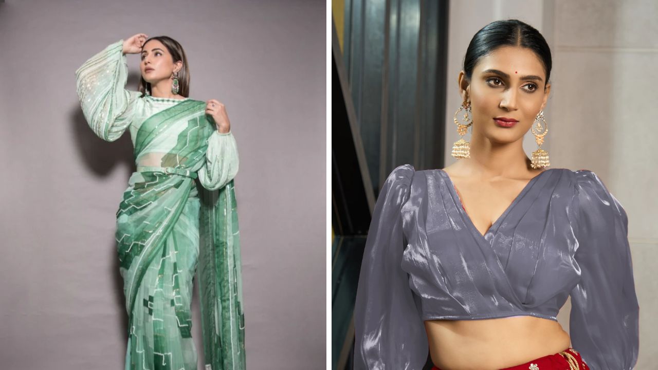 तुम्हाला जर हटके लुक हवा असेल तर तुम्ही बलून स्लीव्हज क्रॉप टॉप साडीवर घालू शकता. या पद्धतीचे क्रॉप टॉप ऑनलाईन सुद्धा सहज उपलब्ध होईल.