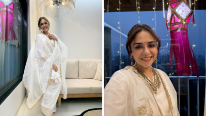 ‘एकम’मध्ये अमृता खानविलकरची पहिली दिवाळी, पांढऱ्याशुभ्र पारंपरिक सलवार सूटमध्ये चाहत्यांचे वेधले लक्ष