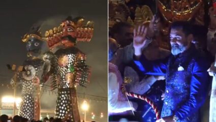 दिल्लीत बॉबी देओलच्या हस्ते रावण दहन, हातात धनुष्यबाण पाहून चाहते झाले उत्साहित; पाहा VIDEO
