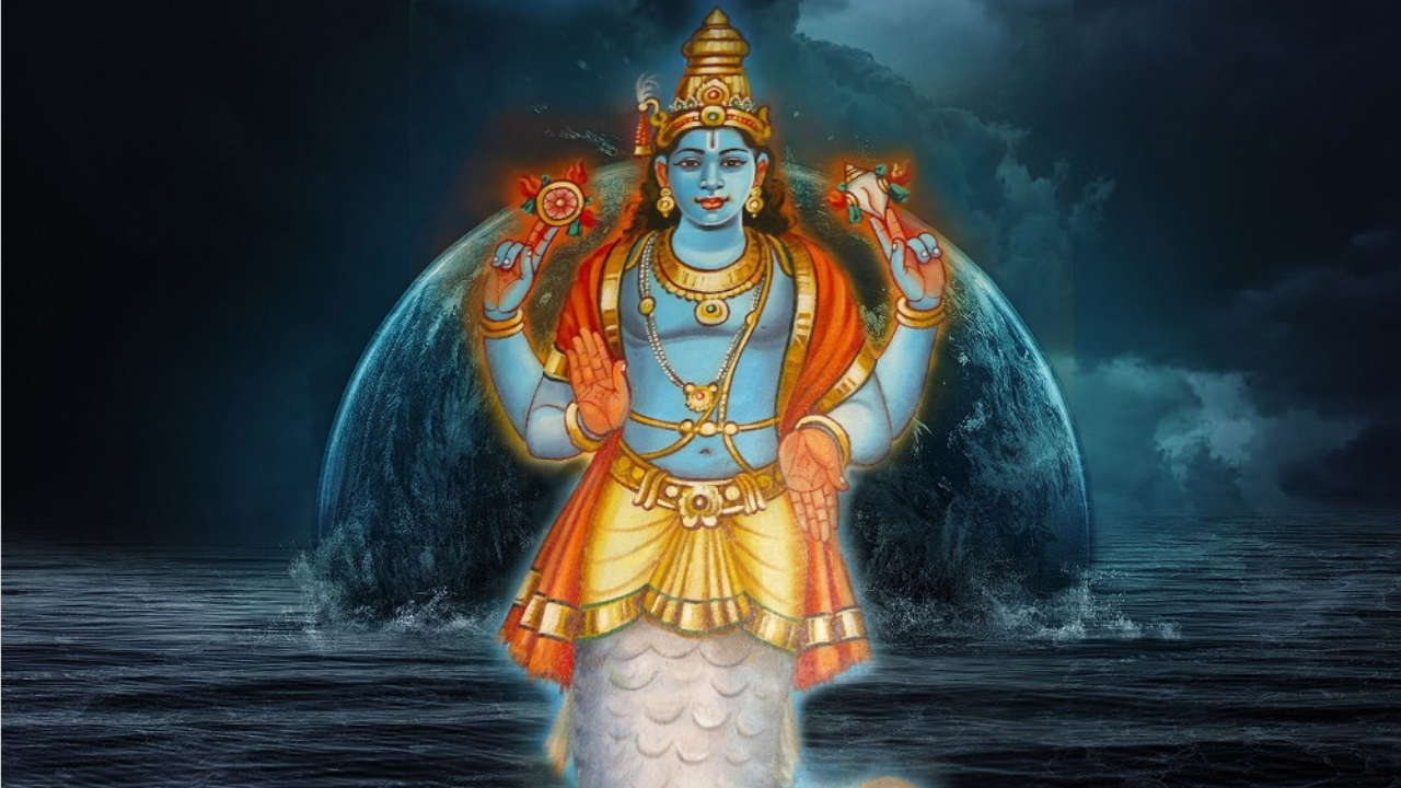 एकदा एका तलावात राजा सत्यव्रत स्नान करत असताना त्याच्या हातात एक दिव्य तेजस्वी मासळी लागते. ती मासळी त्याला म्हणते की या तलावातल्या मोठ्या मासळ्या मला मारून टाकतील मला वाचव राजन.