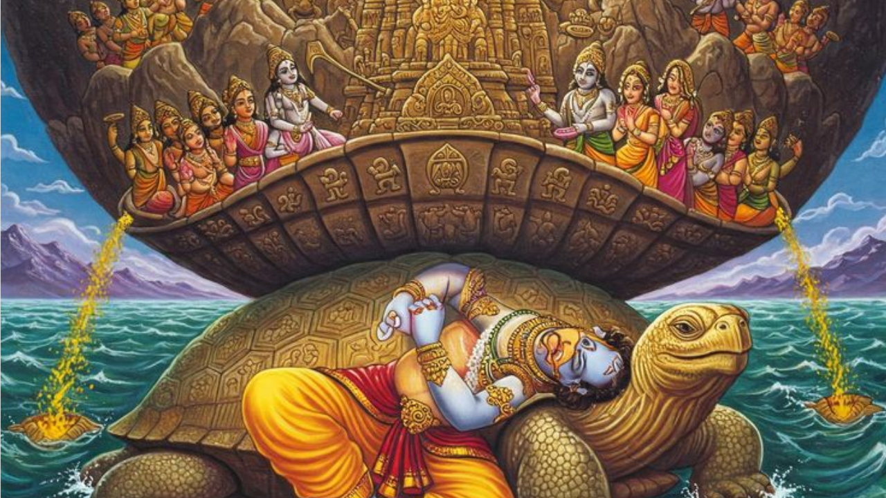 मंथन करताना पर्वत समुद्रात ढासत जाऊ लागला. तेव्हा स्वतः श्री विष्णूंनी कासवरूपी कूर्म अवतार घेत, पर्वताला पुन्हा वर आणून स्थिर करण्याचे कार्य केले.