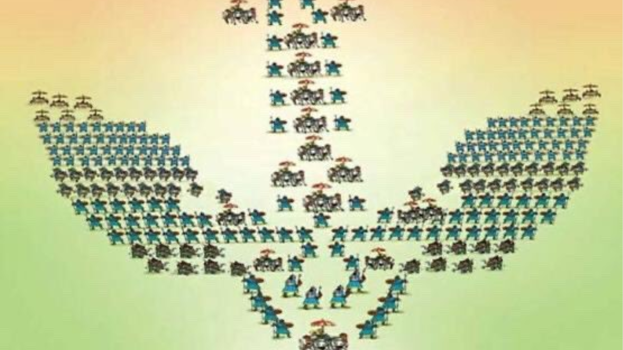 गरुडव्युह जरी पक्षासारखी असली तरी तिला पाहता गरुडाचा भास होतो कारण या रचनेत सैन्य एका टोकापासून दुसऱ्या टोकापर्यंत पसरलेले असते.