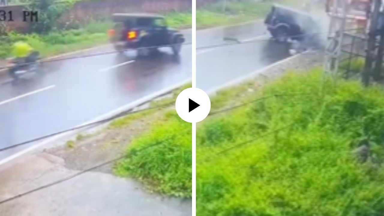 ओव्हरटेक करण्याच्या नादात ट्रकला धडकली Thar, तितक्यात समोरून आला दुसरा ट्रक अन् जे घडलं… Video Viral