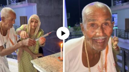 चिमटा पकडला, पदर ओढला अन् सुनेने सासऱ्यांना दिल लवंगी बॉम्ब फोडण्याचं प्रशिक्षण; मन भरून हसले अन् आजोबांचा Video Viral