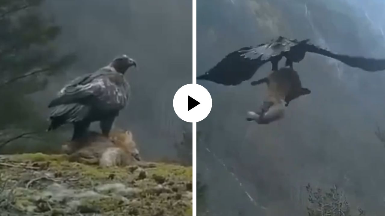 कोल्ह्याला पंजात पकडलं अन् वादळात वाऱ्यासह आकाशात विलीन झाला गरुड, शिकारीचे थरारक दृश्य… Video Viral