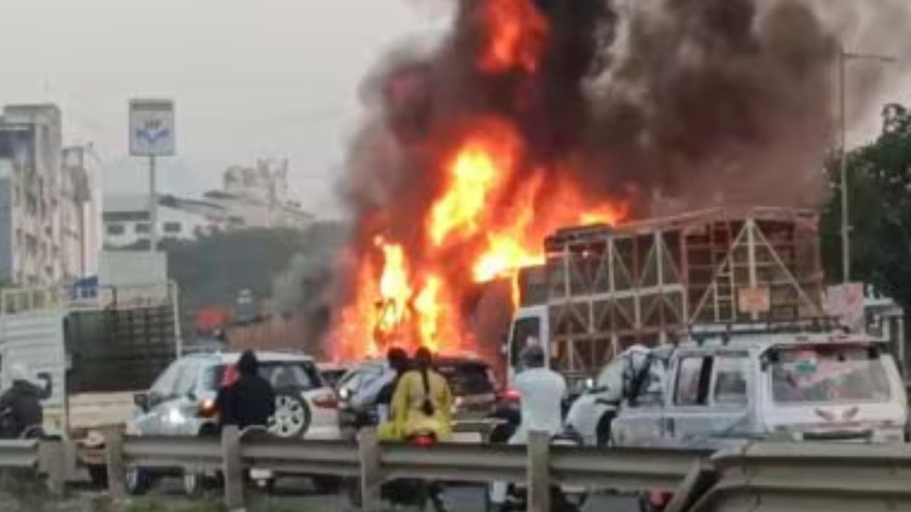 Pune News : भीषण अपघातानंतर अग्नितांडव; ९ जणांचा होरपळून मृत्यू