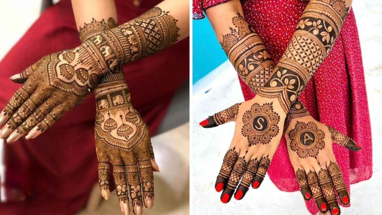 लग्नात तुम्हाला जर फॅन्सी मेहंदी हवी असेल तर तुम्ही या डिझाईनची निवड करू शकता. या मेहंदी डिझाईनमध्ये फुले, ढोल किंवा टॅसलचा समावेश आहे.