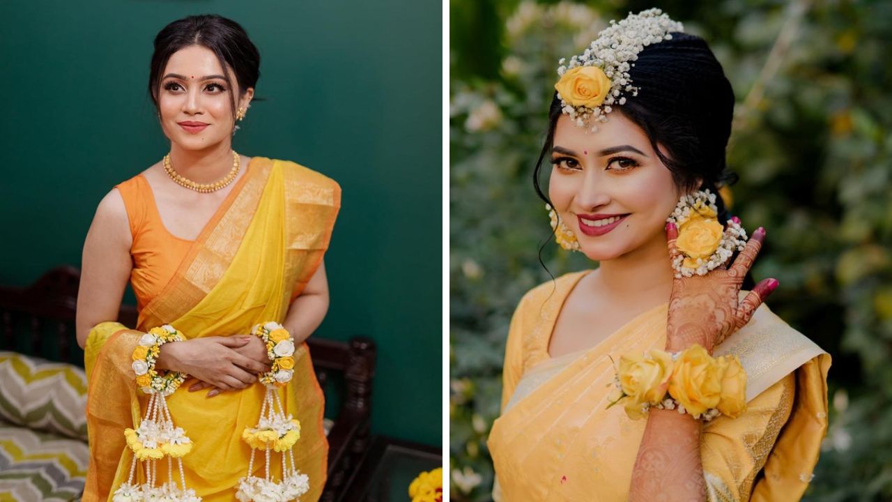 हळदी सोहळ्यात तुम्ही पिवळ्या रंगाचा लेहेंगा सुद्धा घालू शकता. पिवळ्या रंगाचा लेहेंगा आणि त्यावर लाईट मेकअप केल्यास लुक अतिशय सुंदर दिसेल. 