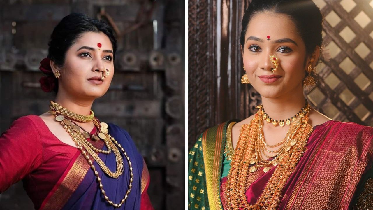 लग्नात काहींना टिपिकल पारंपरिक लुक हवा असतो. हा लुक करण्यासाठी नऊवारी साडीवर तुम्ही बोर माळ, गहू माळ किंवा इतर पारंपरिक दागिने घालू शकता. 