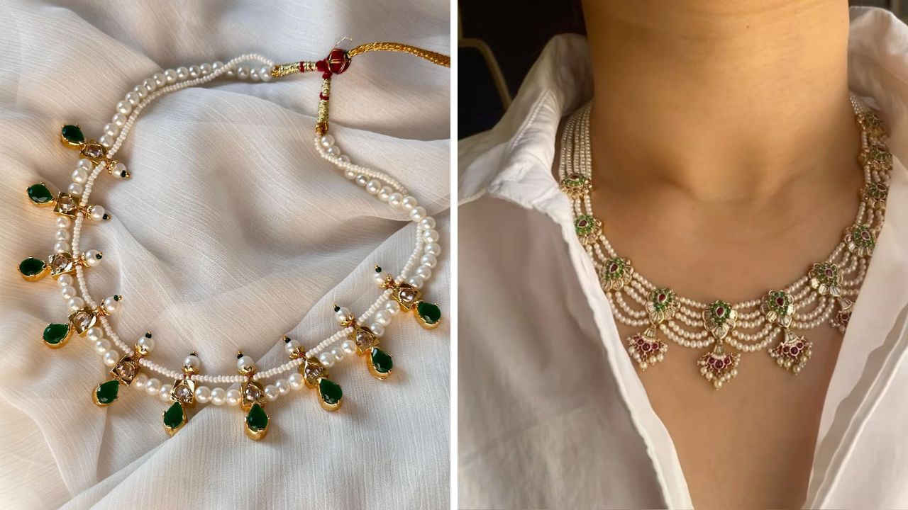 मोत्याचे दागिने नऊवारी साडीसह पैठणी आणि काठपदर साडीवर अतिशय सुंदर दिसतात. गळ्यात मोत्याची चिंचपेटी, तन्मणी किंवा मोत्याची माळ घातल्यास लुक मराठमोळा दिसेल.