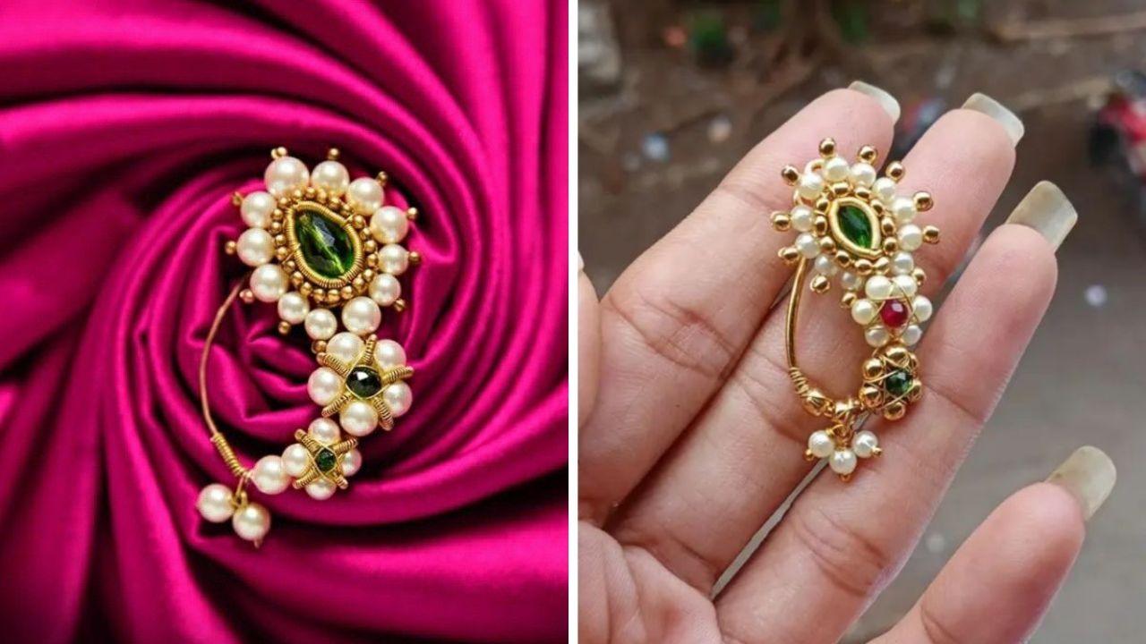 लहान मुलांपासून अगदी मोठ्यांपर्यंत सगळ्यांचं मोराची नथ घालायला खूप जास्त आवडते. मोर नथीना बाजारात खूप जास्त मागणी आहे. त्यामुळे सोन्याच्या तारांमधील नथ खरेदी करू शकता.