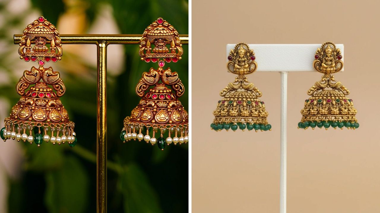 सगळ्यांचं झुमके घालायला खूप जास्त आवडतात. झुमके घातल्यानंतर लुक खूप सुंदर दिसतो. या डिझाईनचे झुमके कोणत्याही साडीवर किंवा साऊथ इंडियन लेहेंग्यावर अतिशय आकर्षक दिसतील.