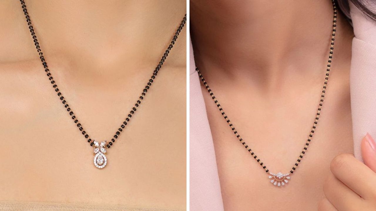 हान, नाजूक आणि बारीक डिझाईन्सचे पेंडंट असलेले मंगळसूत्र घालण्यास महिला जास्त पसंती दर्शवतात. डायमंड पेंडेंट आणि काळ्या मण्यांची गोफण करून बनवलेले मंगळसूत्र अतिशय सुंदर दिसते. 