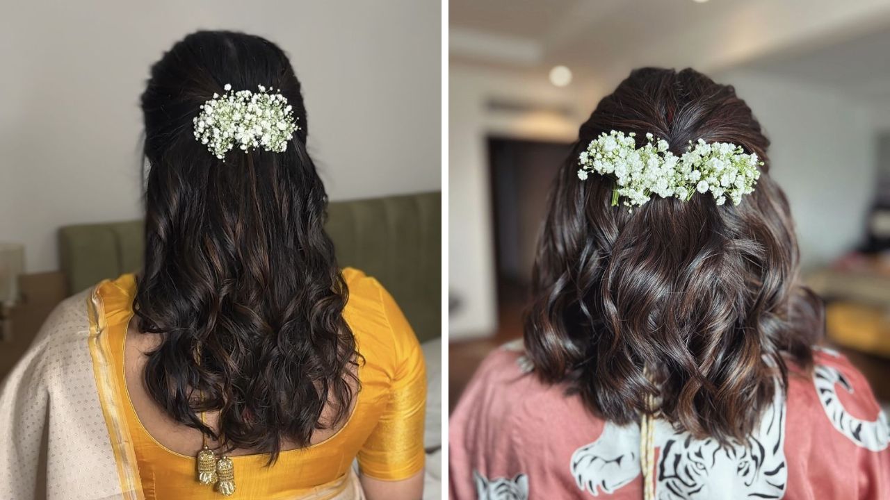 लहान केस कायमच कर्ल्स केले जातात किंवा स्ट्रेटनिंग करून बांधले जातात. अशावेळी तुम्ही वेगवेगळ्या फुलांचा किंवा गजऱ्याचा वापर करून या पद्धतीने केसांमध्ये फुले लावू शकता.