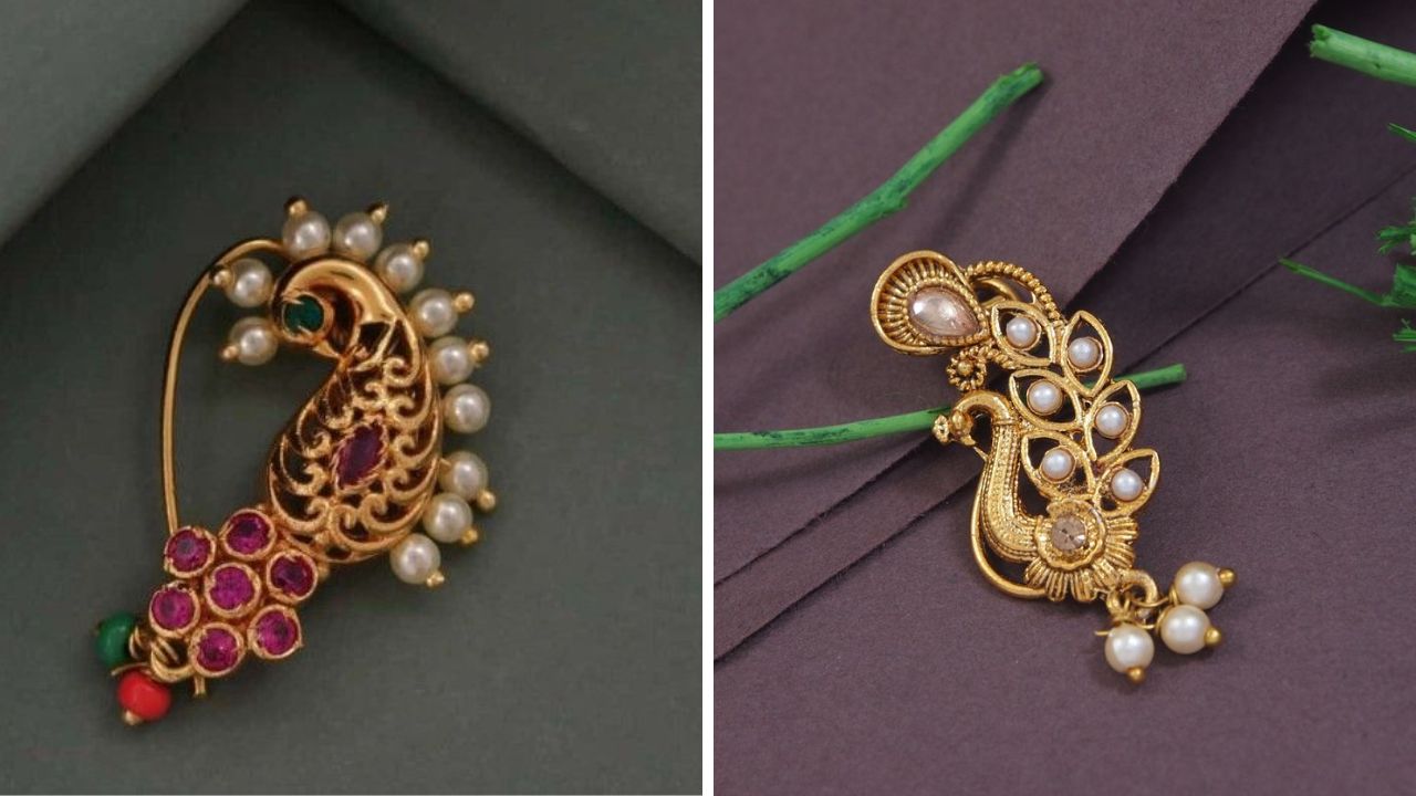 काहींना खूप युनिक दागिने परिधान करायला खूप जास्त आवडतात. अशावेळी तुम्ही या डिझानची नथ घालून मिरवू शकता. आकाराने मोठी असलेली नथ पारंपरिक कपड्यांवर अतिशय सुंदर दिसते.